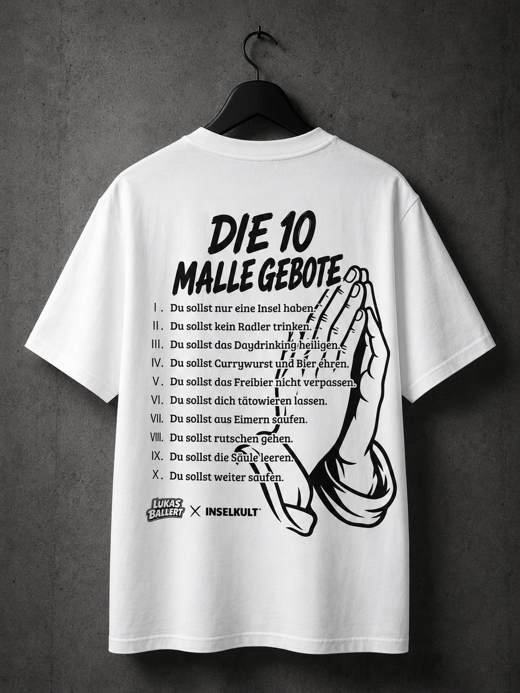 LUKAS BALLERT x INSELKULT "MALLE IS’ MEINE RELIGION" T-SHIRT WHITE