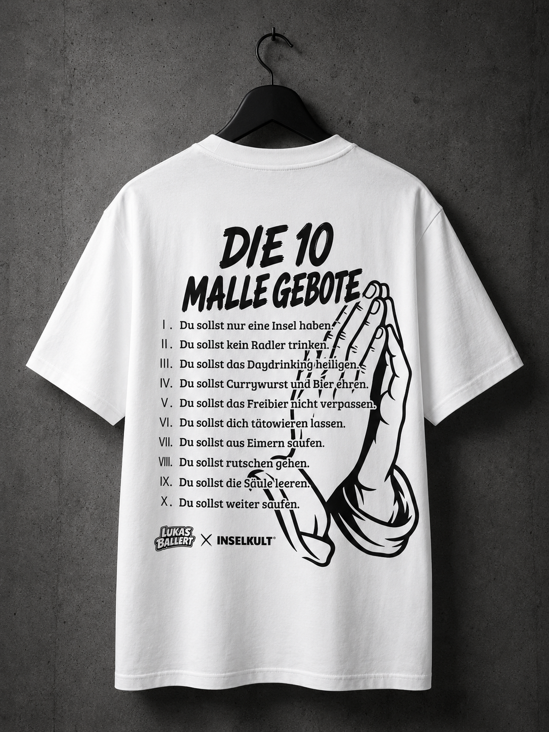 LUKAS BALLERT x INSELKULT "MALLE IS’ MEINE RELIGION" T-SHIRT WHITE