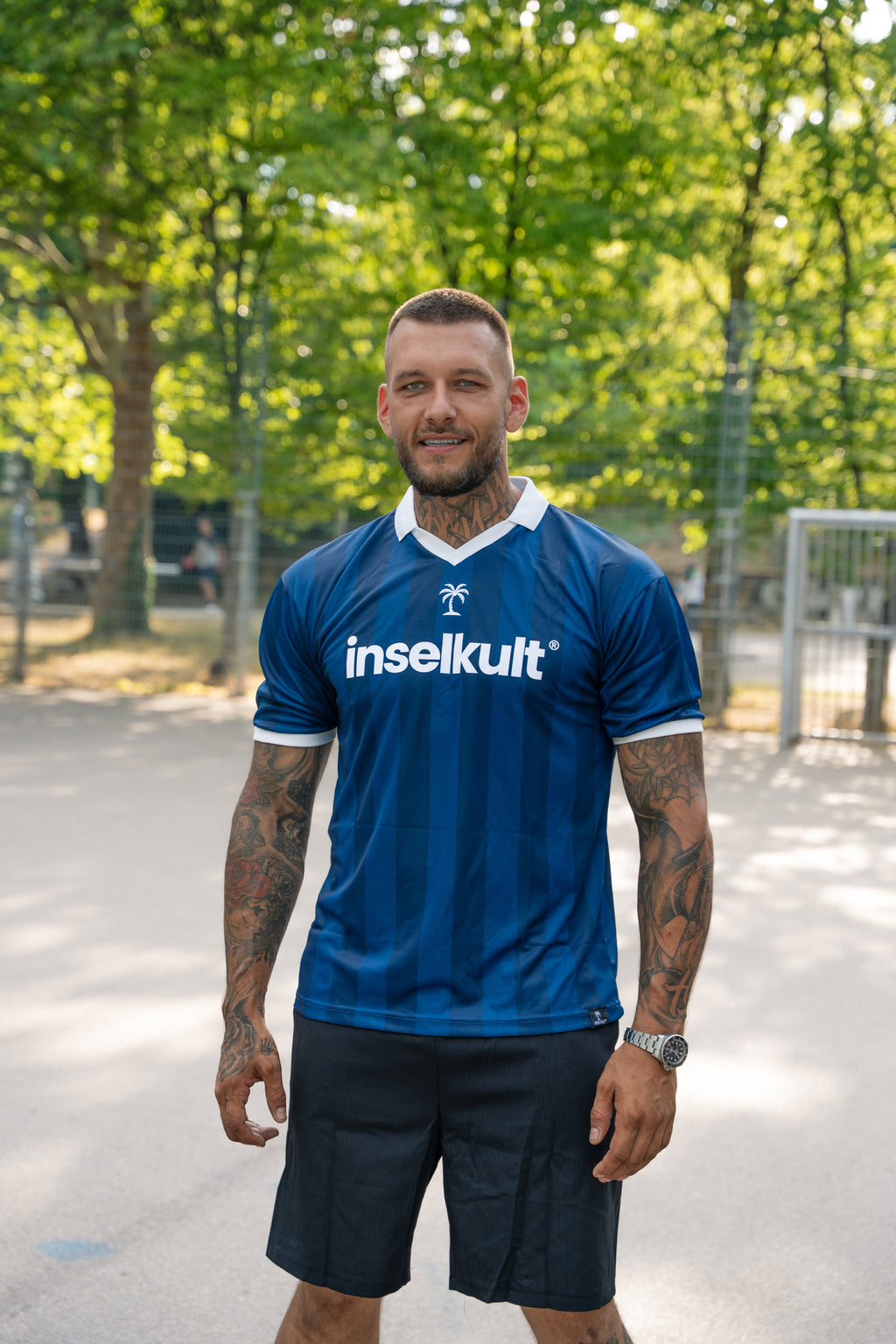 STRIPED RETRO JERSEY VINTAGE BLUE