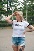 DRINK NOW KISS LATER RINGER T-SHIRT WHITE